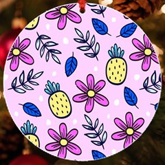 Flowers Petals Pineapples Fruit Uv Print Acrylic Ornament Round by Maspions