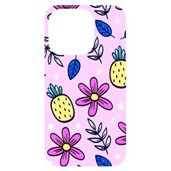 Flowers Petals Pineapples Fruit Iphone 14 Pro Black Uv Print Case by Maspions