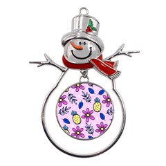 Flowers Petals Pineapples Fruit Metal Snowman Ornament by Maspions