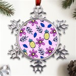 Flowers Petals Pineapples Fruit Metal Large Snowflake Ornament Front