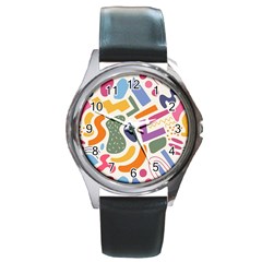 Abstract Pattern Background Round Metal Watch