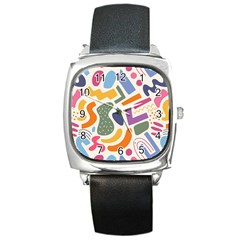 Abstract Pattern Background Square Metal Watch