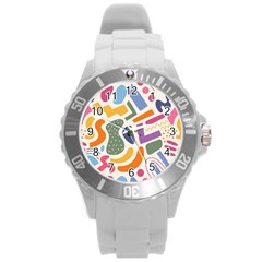 Abstract Pattern Background Round Plastic Sport Watch (l)