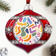 Abstract Pattern Background Metal Snowflake And Bell Red Ornament