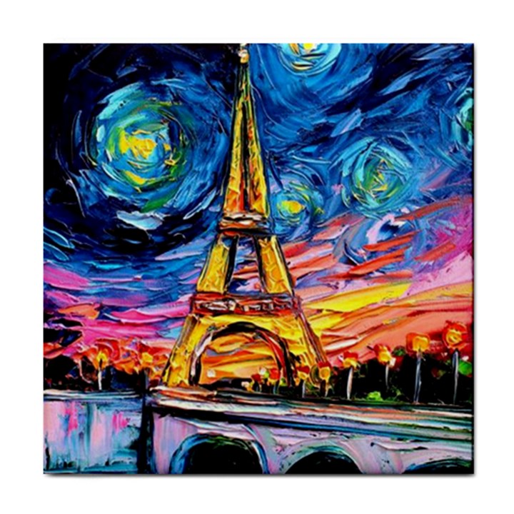 Eiffel Tower Starry Night Print Van Gogh Tile Coaster