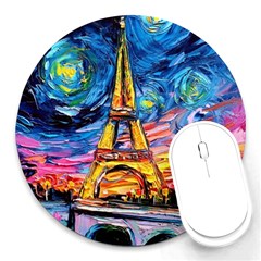 Eiffel Tower Starry Night Print Van Gogh Round Mousepad