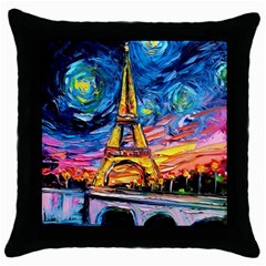 Eiffel Tower Starry Night Print Van Gogh Throw Pillow Case (Black)