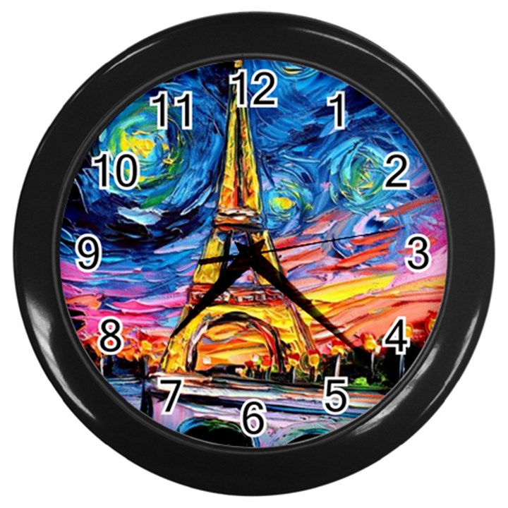 Eiffel Tower Starry Night Print Van Gogh Wall Clock (Black)