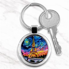 Eiffel Tower Starry Night Print Van Gogh Key Chain (Round)