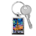 Eiffel Tower Starry Night Print Van Gogh Key Chain (Rectangle) Front