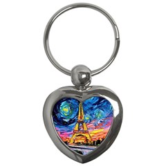 Eiffel Tower Starry Night Print Van Gogh Key Chain (heart) by Maspions