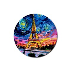 Eiffel Tower Starry Night Print Van Gogh Rubber Coaster (Round)