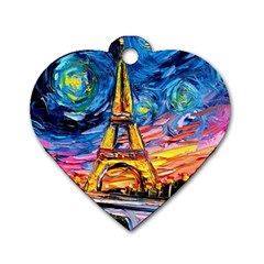 Eiffel Tower Starry Night Print Van Gogh Dog Tag Heart (Two Sides)