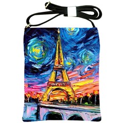 Eiffel Tower Starry Night Print Van Gogh Shoulder Sling Bag by Maspions