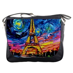 Eiffel Tower Starry Night Print Van Gogh Messenger Bag