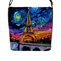 Eiffel Tower Starry Night Print Van Gogh Flap Closure Messenger Bag (L)