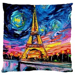 Eiffel Tower Starry Night Print Van Gogh Large Premium Plush Fleece Cushion Case (two Sides) by Maspions