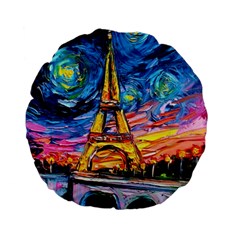 Eiffel Tower Starry Night Print Van Gogh Standard 15  Premium Flano Round Cushions