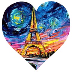 Eiffel Tower Starry Night Print Van Gogh Wooden Puzzle Heart by Maspions