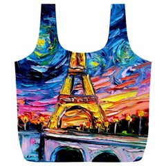 Eiffel Tower Starry Night Print Van Gogh Full Print Recycle Bag (XXXL)