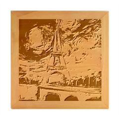 Eiffel Tower Starry Night Print Van Gogh Wood Photo Frame Cube