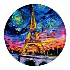 Eiffel Tower Starry Night Print Van Gogh Round Glass Fridge Magnet (4 pack)