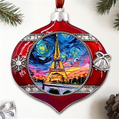 Eiffel Tower Starry Night Print Van Gogh Metal Snowflake And Bell Red Ornament