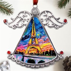 Eiffel Tower Starry Night Print Van Gogh Metal Angel with Crystal Ornament