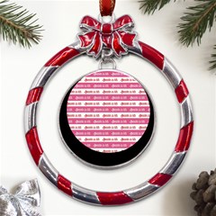 Breathe In Life, Breathe Out Love Text Motif Pattern Metal Red Ribbon Round Ornament by dflcprintsclothing