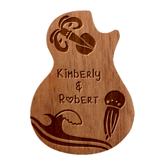 Personalized Couple Sea Guitar Picks Set - Guitar Shape Wood Guitar Pick Holder Case And Picks Set