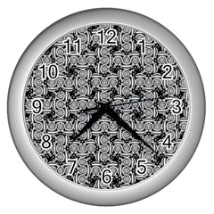 Ethnic Symbols Motif Black And White Pattern Wall Clock (silver) by dflcprintsclothing