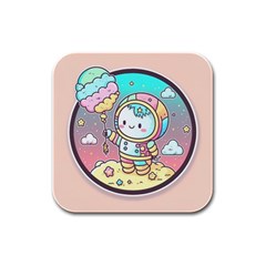 Boy Astronaut Cotton Candy Childhood Fantasy Tale Literature Planet Universe Kawaii Nature Cute Clou Rubber Square Coaster (4 Pack) by Maspions