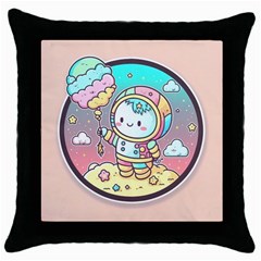 Boy Astronaut Cotton Candy Childhood Fantasy Tale Literature Planet Universe Kawaii Nature Cute Clou Throw Pillow Case (black) by Maspions