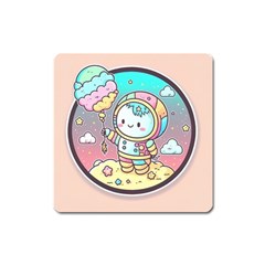 Boy Astronaut Cotton Candy Childhood Fantasy Tale Literature Planet Universe Kawaii Nature Cute Clou Square Magnet by Maspions