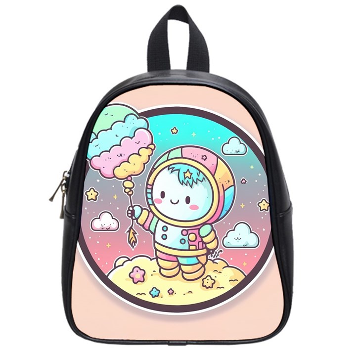 Boy Astronaut Cotton Candy Childhood Fantasy Tale Literature Planet Universe Kawaii Nature Cute Clou School Bag (Small)