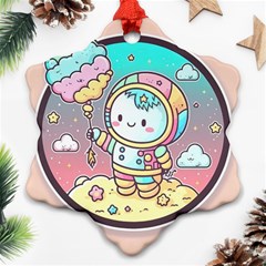 Boy Astronaut Cotton Candy Childhood Fantasy Tale Literature Planet Universe Kawaii Nature Cute Clou Snowflake Ornament (two Sides)