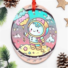 Boy Astronaut Cotton Candy Childhood Fantasy Tale Literature Planet Universe Kawaii Nature Cute Clou Ornament (oval Filigree) by Maspions