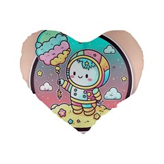 Boy Astronaut Cotton Candy Childhood Fantasy Tale Literature Planet Universe Kawaii Nature Cute Clou Standard 16  Premium Heart Shape Cushions by Maspions