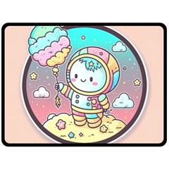 Boy Astronaut Cotton Candy Childhood Fantasy Tale Literature Planet Universe Kawaii Nature Cute Clou Two Sides Fleece Blanket (large) by Maspions