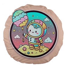 Boy Astronaut Cotton Candy Childhood Fantasy Tale Literature Planet Universe Kawaii Nature Cute Clou Large 18  Premium Flano Round Cushions by Maspions