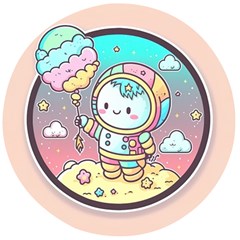 Boy Astronaut Cotton Candy Childhood Fantasy Tale Literature Planet Universe Kawaii Nature Cute Clou Wooden Bottle Opener (round) by Maspions