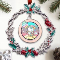 Boy Astronaut Cotton Candy Childhood Fantasy Tale Literature Planet Universe Kawaii Nature Cute Clou Metal X mas Wreath Holly Leaf Ornament by Maspions