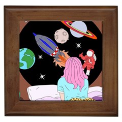 Girl Bed Space Planets Spaceship Rocket Astronaut Galaxy Universe Cosmos Woman Dream Imagination Bed Framed Tile