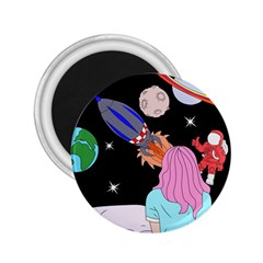 Girl Bed Space Planets Spaceship Rocket Astronaut Galaxy Universe Cosmos Woman Dream Imagination Bed 2 25  Magnets