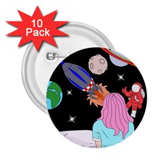 Girl Bed Space Planets Spaceship Rocket Astronaut Galaxy Universe Cosmos Woman Dream Imagination Bed 2 25  Buttons (10 Pack) 