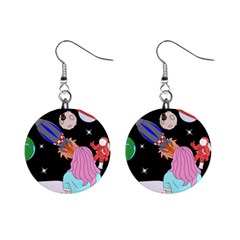 Girl Bed Space Planets Spaceship Rocket Astronaut Galaxy Universe Cosmos Woman Dream Imagination Bed Mini Button Earrings