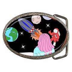 Girl Bed Space Planets Spaceship Rocket Astronaut Galaxy Universe Cosmos Woman Dream Imagination Bed Belt Buckles by Maspions