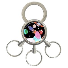 Girl Bed Space Planets Spaceship Rocket Astronaut Galaxy Universe Cosmos Woman Dream Imagination Bed 3-ring Key Chain by Maspions