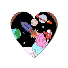 Girl Bed Space Planets Spaceship Rocket Astronaut Galaxy Universe Cosmos Woman Dream Imagination Bed Heart Magnet