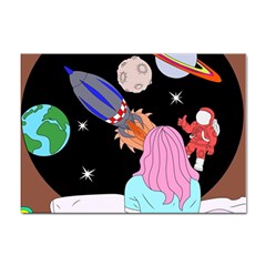 Girl Bed Space Planets Spaceship Rocket Astronaut Galaxy Universe Cosmos Woman Dream Imagination Bed Sticker A4 (100 Pack)